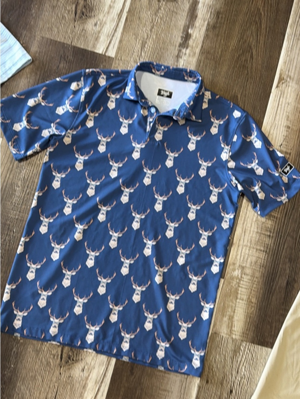 Blue Deer Print Polo Shirt